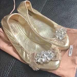Miu miu Metallic gold embellished flats